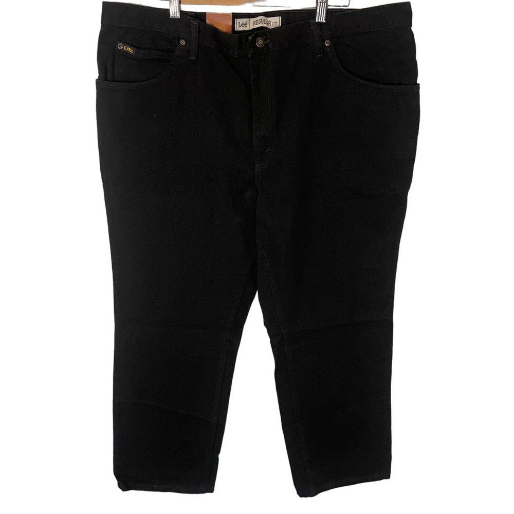 Lee Regular Fit Straight Leg Black Denim Western Jeans Men 44x30 New